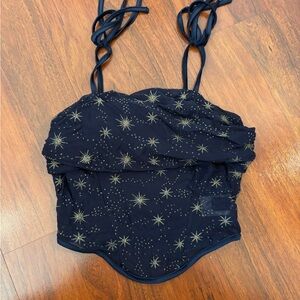 Cider Navy Blue Star Print Cropped Tank Top